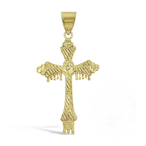 10K Yellow Gold Jesus Face Cross Pendant Charm 2.4 inch - Picture 2 of 4